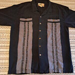 Vintage Club Tiki Classics Men's Hawaiian Embroidered Silk Button Down Shirt, L